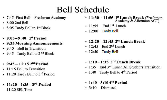 MHS Bell Schedule '23-'24